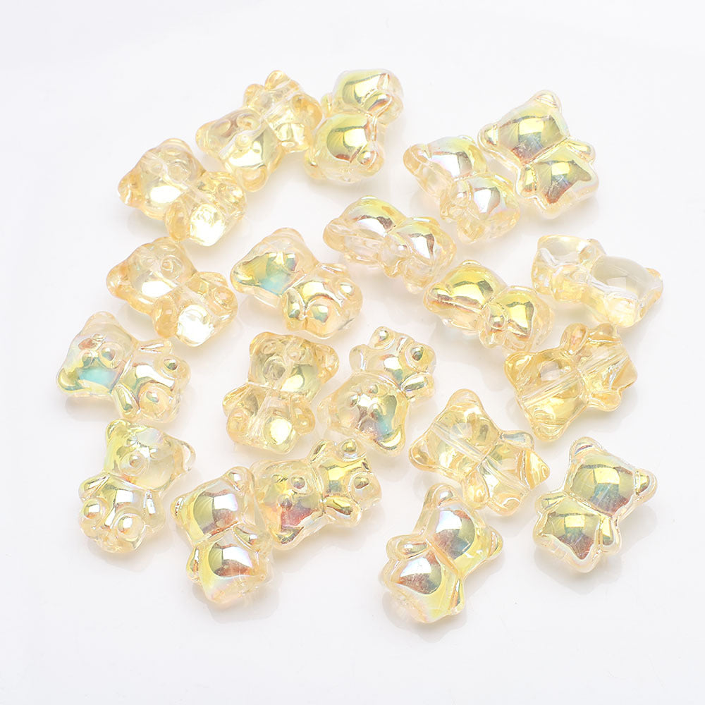 Electroplated Bear Glass Beads 12mm 14mm Mixed Metallic Colors 20pcs 17