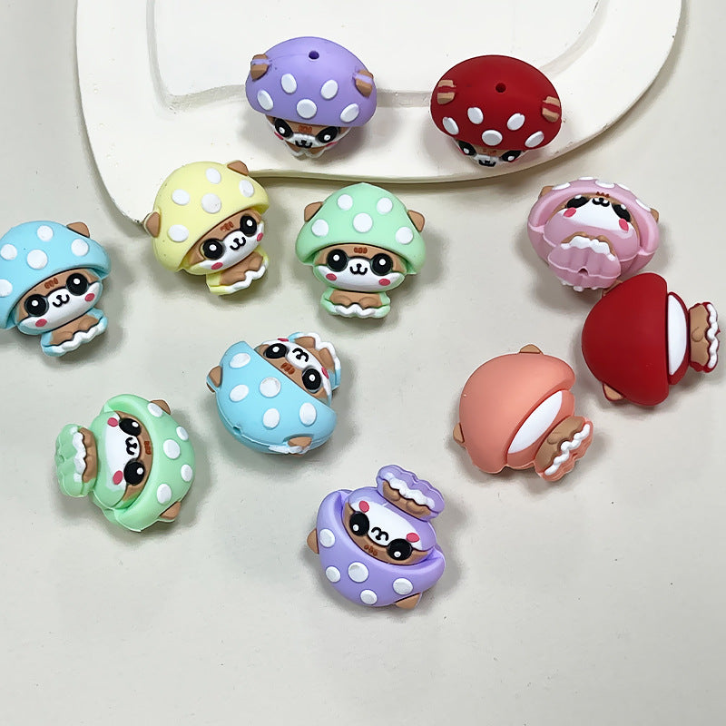 Silicone 3D Focal Beads Mushroom with Smiling Faces 20pcs 2