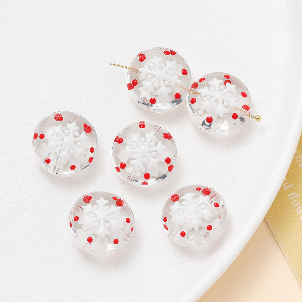 Hand Painted Flat Glass Beads 18mm Double-Sided Enamel Christmas 1pc 11