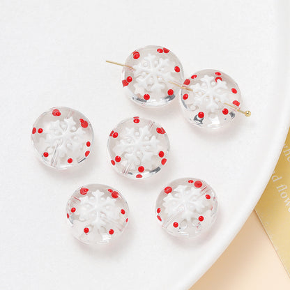 Hand Painted Flat Glass Beads 18mm Double-Sided Enamel Christmas 1pc 11