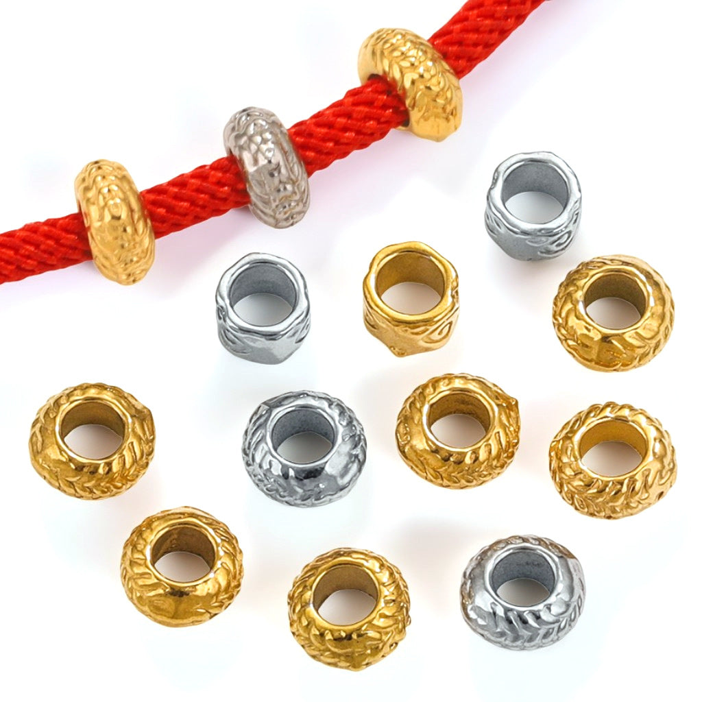 Stainless Steel Large Hole Metal Beads 6mm 7.5mm Wheat Ears Cloud Pattern 10pcs 2