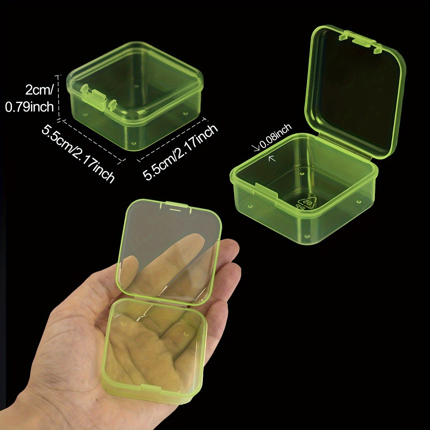 Colorful Clear Square Plastic Bead Storage Boxes 5.5x5.5x2cm 10pcs 2