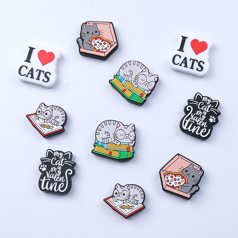 Silicone Focal Beads Cat Eating Pizza and Sleeping on Books 20pcs 3