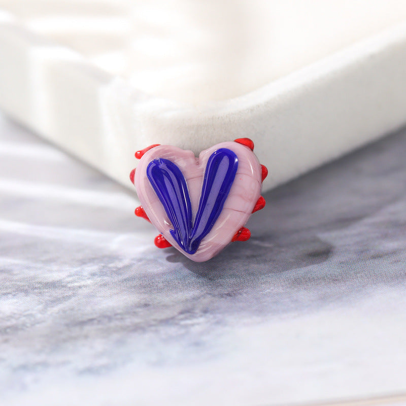 Lampwork Glass Beads Heart 14x17mm Hand Painted Two Tone Dotted 25pcs 6