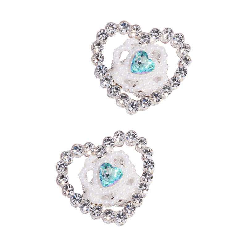 Hollow Floral Heart Rhinestone Beads 25mm Alloy Base 3pcs 5