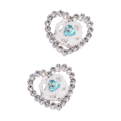 Hollow Floral Heart Rhinestone Beads 25mm Alloy Base 3pcs 5