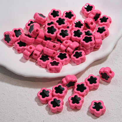 Double-Sided Flower Enamel Acrylic Beads 12mm Dual Color 50pcs 14