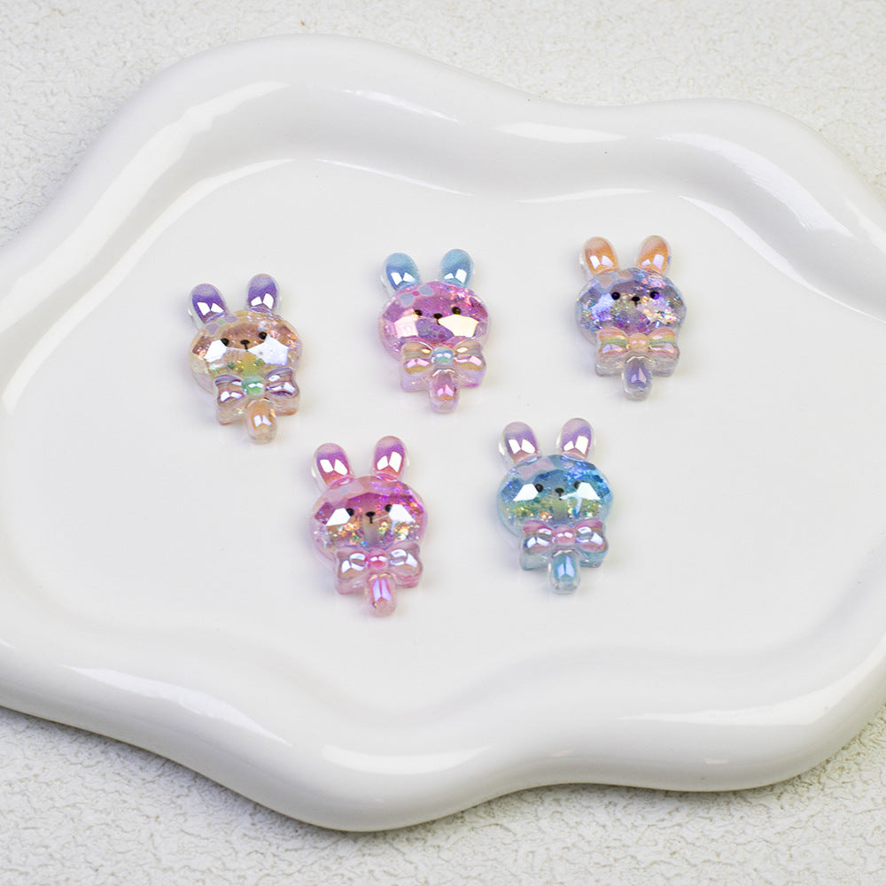 Glitter Bunny Lollipop Resin Beads 28mm Iridescent 10pcs 2
