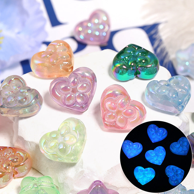 Glow Flower Heart Acrylic Beads 17-21mm Iridescent Plated 50pcs