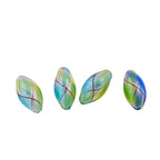 Vintage Pattern Olive Shaped Blown Glass Beads Handmade 4pcs 4