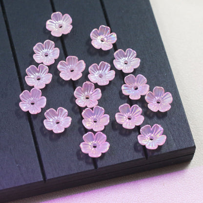 Plated Five Flower Acrylic Beads 11mm Iridescent Pastel 100pcs 4