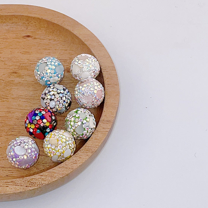 Natural Shell Embeded Rhinestone Bubblegum Ball Rhinestone Beads 16mm 10pcs 4