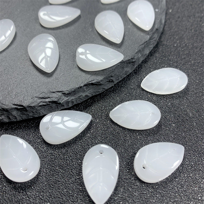 Czech Glass Beads Leaf 18mm Imitation Jade Translucent Green 50pcs 4