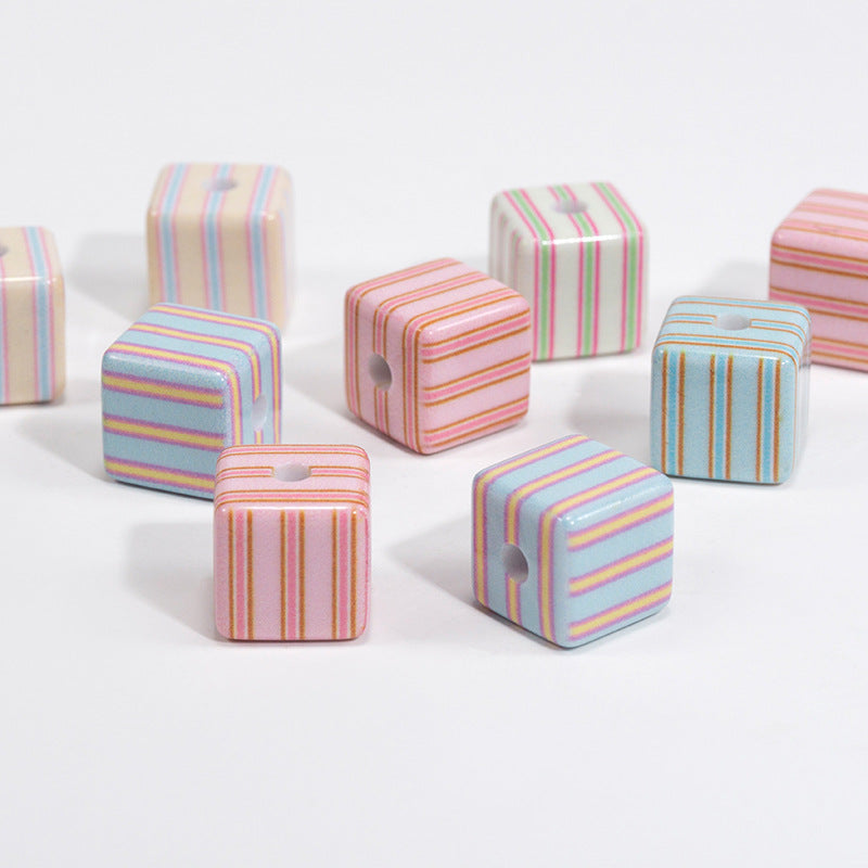 Striped Designer M Acrylic Square Beads 14mm 10pcs 3