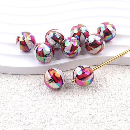 Plating Round Acrylic Beads 16mm UV Sports Ball Pattern 20pcs 7