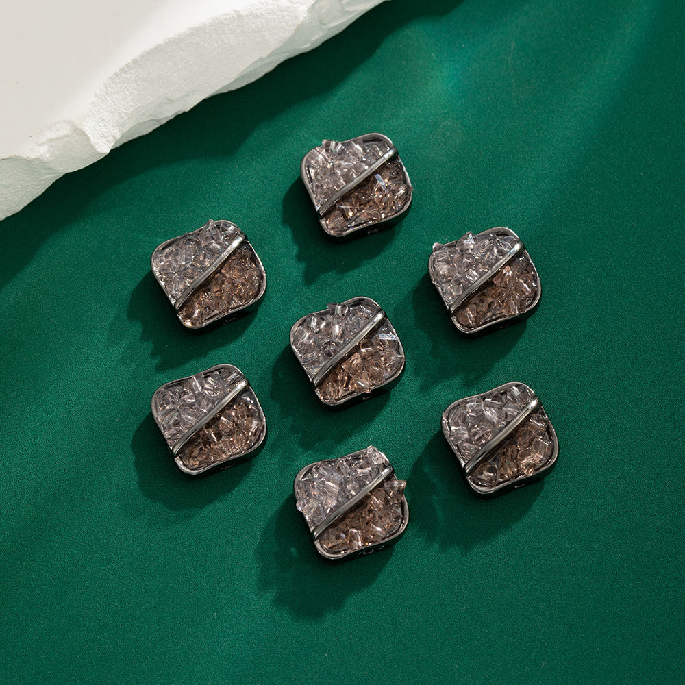 Two Color Square Rhinestone Beads 14mm Fragmented Zinc Alloy 5pcs 7