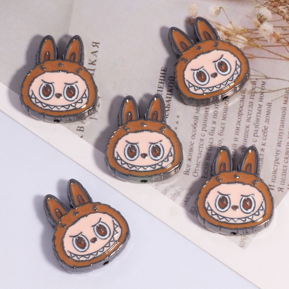 Labub Head Metal Beads 22mm Enamel Painted Alloy 10pcs 10