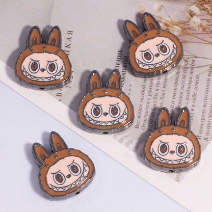 Labub Head Metal Beads 22mm Enamel Painted Alloy 10pcs 10