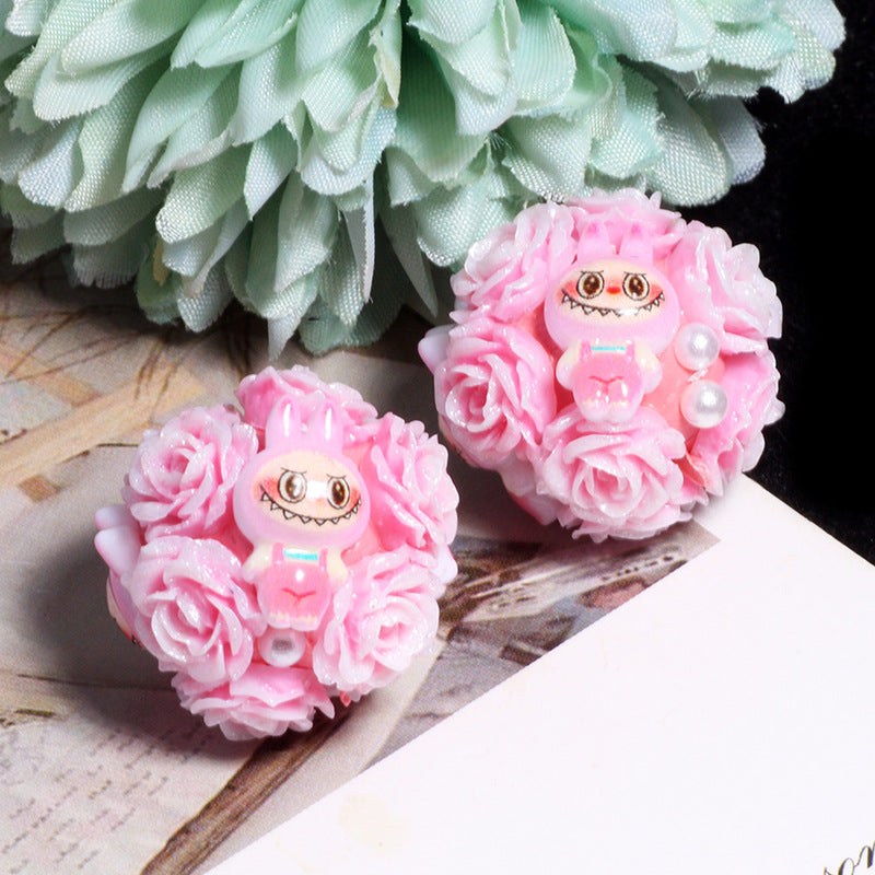 Embellished Bubblegum Beads 20mm Labub Rose Cluster Polymer Clay 5pcs 12