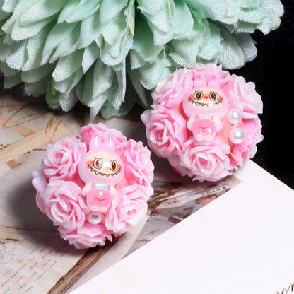 Embellished Bubblegum Beads 20mm Labub Rose Cluster Polymer Clay 5pcs 12