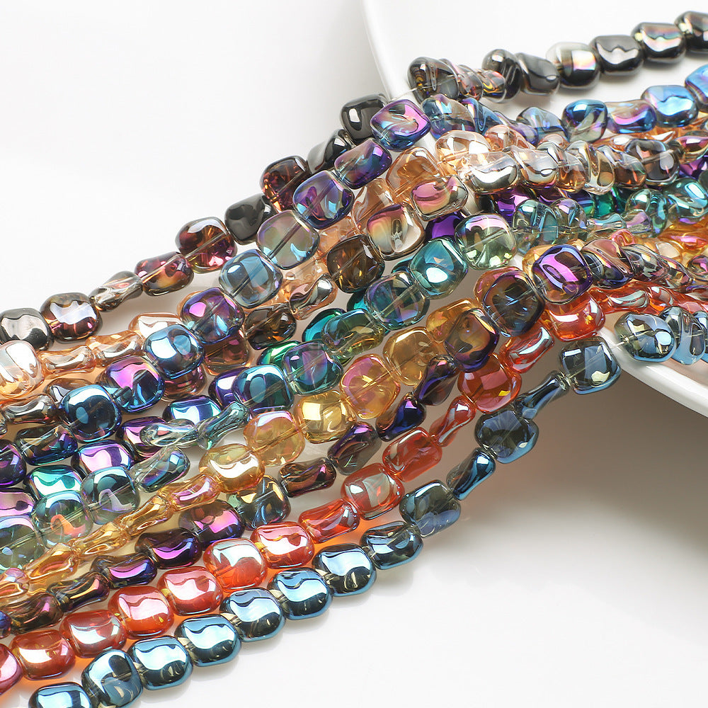 Electroplated Oblique Square Glass Beads 12mm Transparent Iridescent 20pcs 2