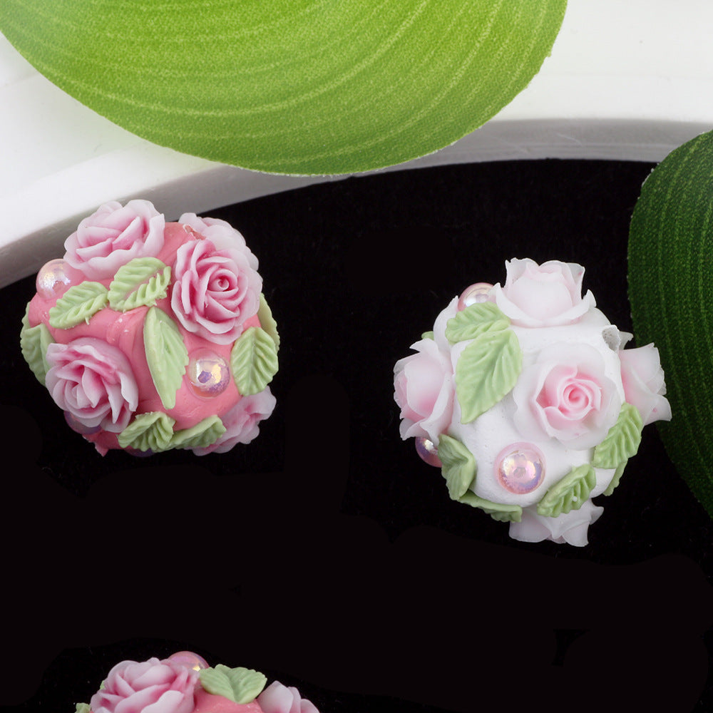 Flower Clay Beads 21mm Fresh Floral Ball Pastel Colors 6pcs 3