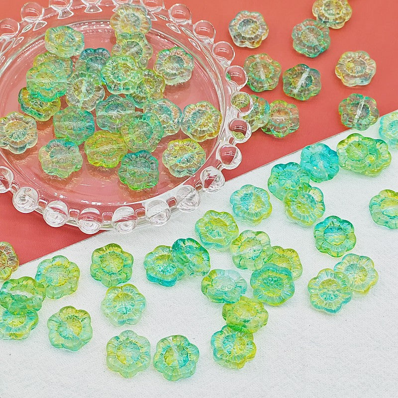 Sunflower Glass Beads 14mm Translucent Mixed Colors 25pcs 14