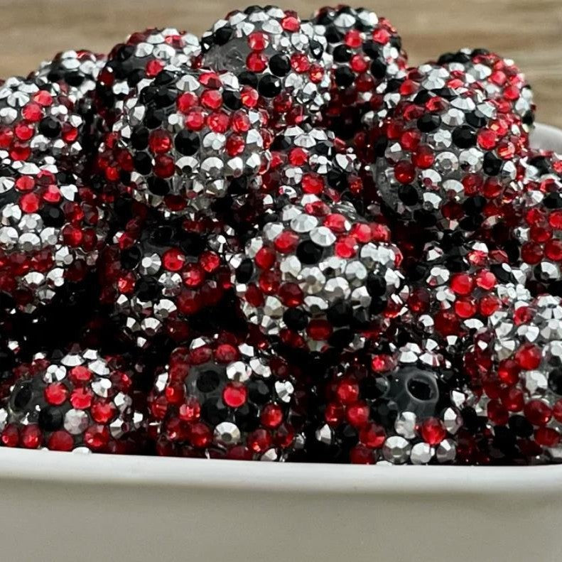 Rhinestone Bubblegum Beads 10-22mm Silver Black Red Confetti 5pcs
