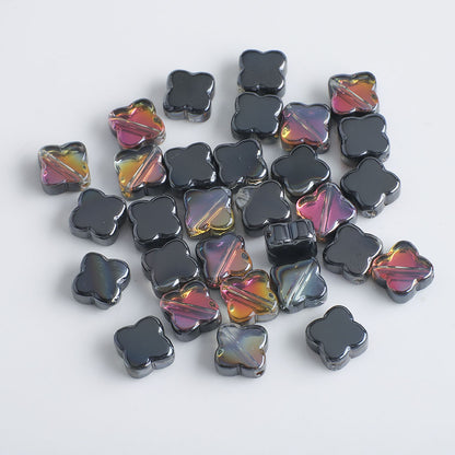 Electroplated Clover Glass Beads 10mm Metallic Colors 30pcs 10