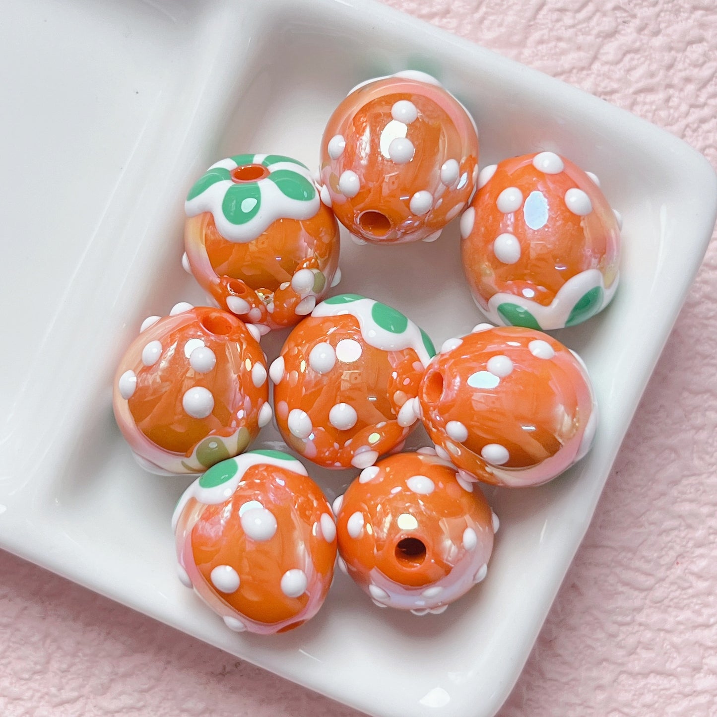 Plating Hand Painted Strawberry Acrylic Beads 17mm Colorful 5pcs 8