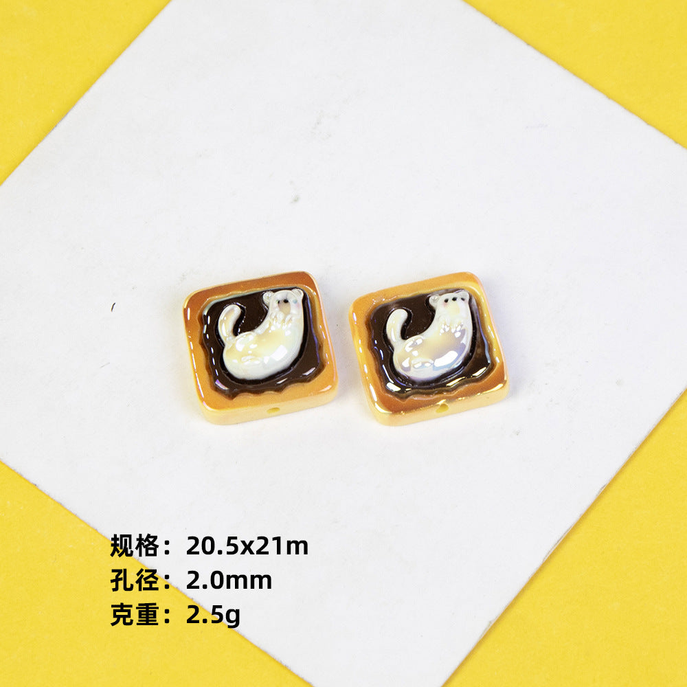Plating Small Animal Bread Series Resin Beads Glossy Golden Brown 20pcs 11