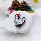 Silicone Focal Beads Christmas Chicken Wearing Santa Hat 20pcs 6