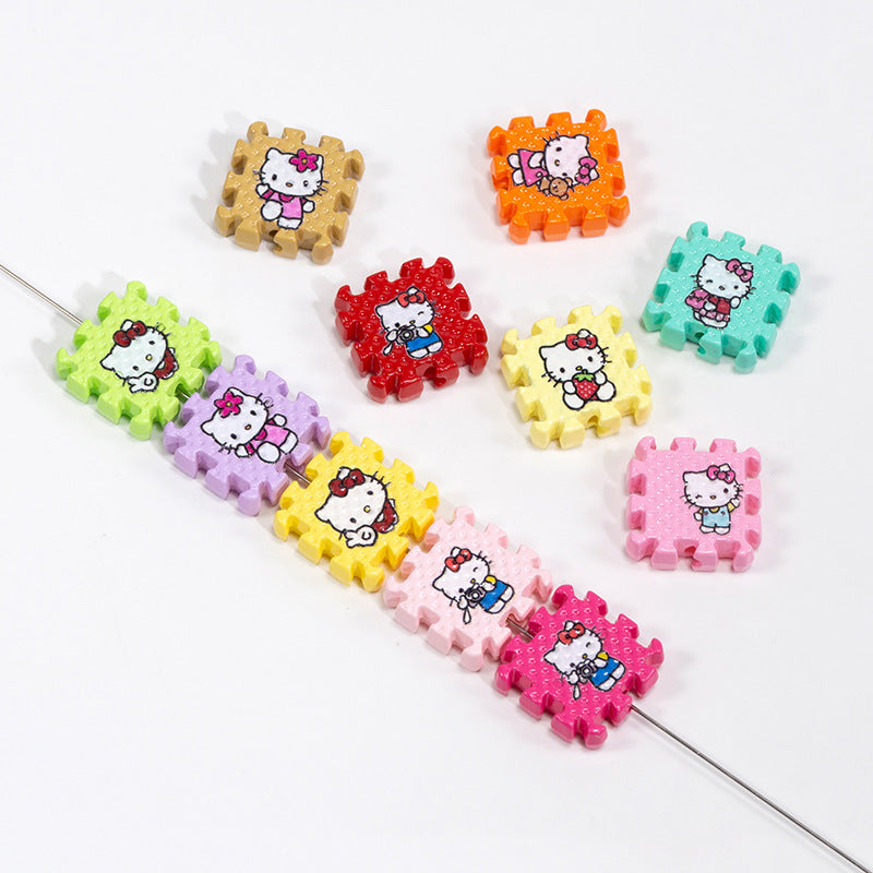 Hello KT Puzzle Acrylic Square Beads 18mm Colorful 10pcs 3