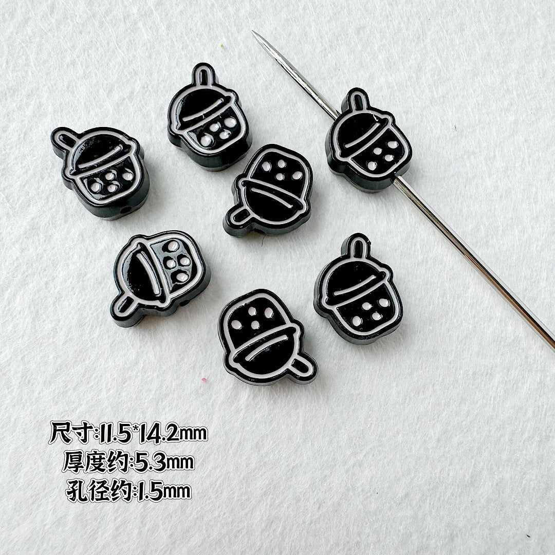 Heart Metal Beads Baking Painted Bubble Tea Design Alloy 10pcs 11