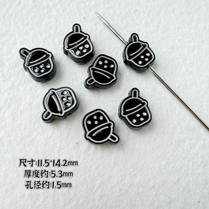Heart Metal Beads Baking Painted Bubble Tea Design Alloy 10pcs 11
