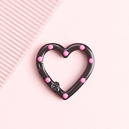 Metal Painted Dotted Heart Trigger Spring Keyrings 25mm 10pcs 6