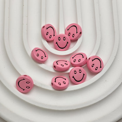 Smiling Face Metal Beads 10mm Baking Painted Zinc Alloy 50pcs 19