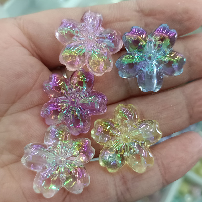 UV Plating Cherry Blossom Acrylic Beads 23mm Transparent Colorful 100pcs