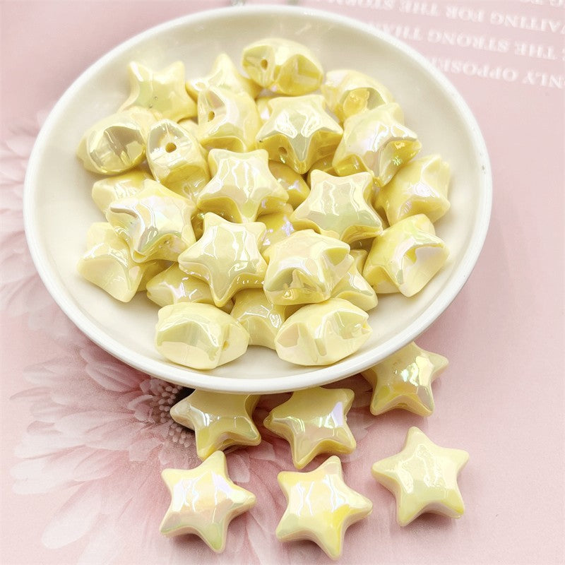 Glow Star Acrylic Beads 20mm UV Plated Cream Colors 10pcs 11