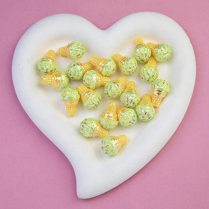 Colorful Ice Cream Cone Resin Beads 23x16mm Glossy Pastel 20pcs 10