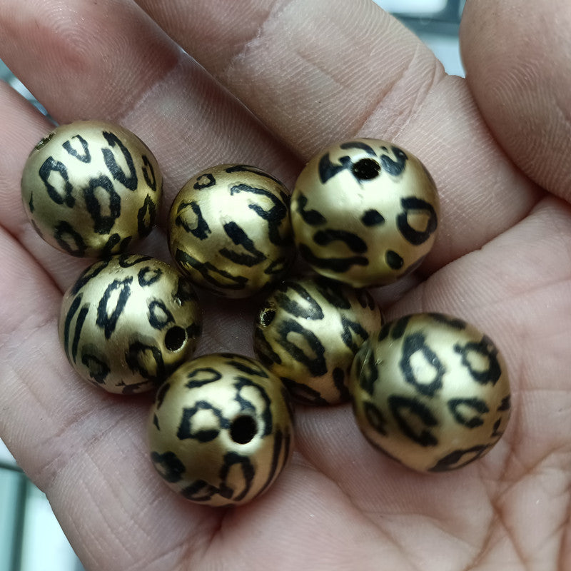 Plating Round Acrylic Beads 16mm Metallic Leopard Print 100pcs 3