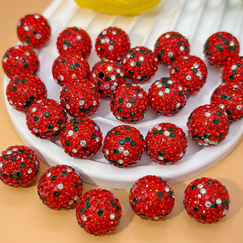 Rhinestone Bubblegum Beads 16-20mm Christmas Series Clay Sparkle 20pcs 7