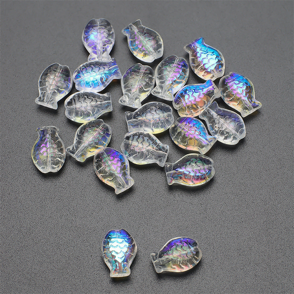 Electroplated Fish Glass Beads 10x14mm Japanese Style Perforated 30pcs 7