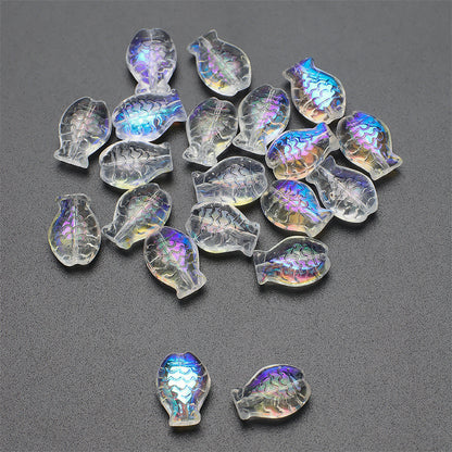 Electroplated Fish Glass Beads 10x14mm Japanese Style Perforated 30pcs 7