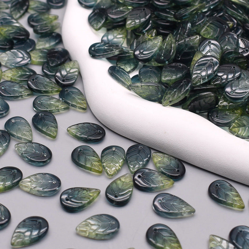 Vintage Czech Glass Leaf Glass Beads 11x18mm 100pcs 3