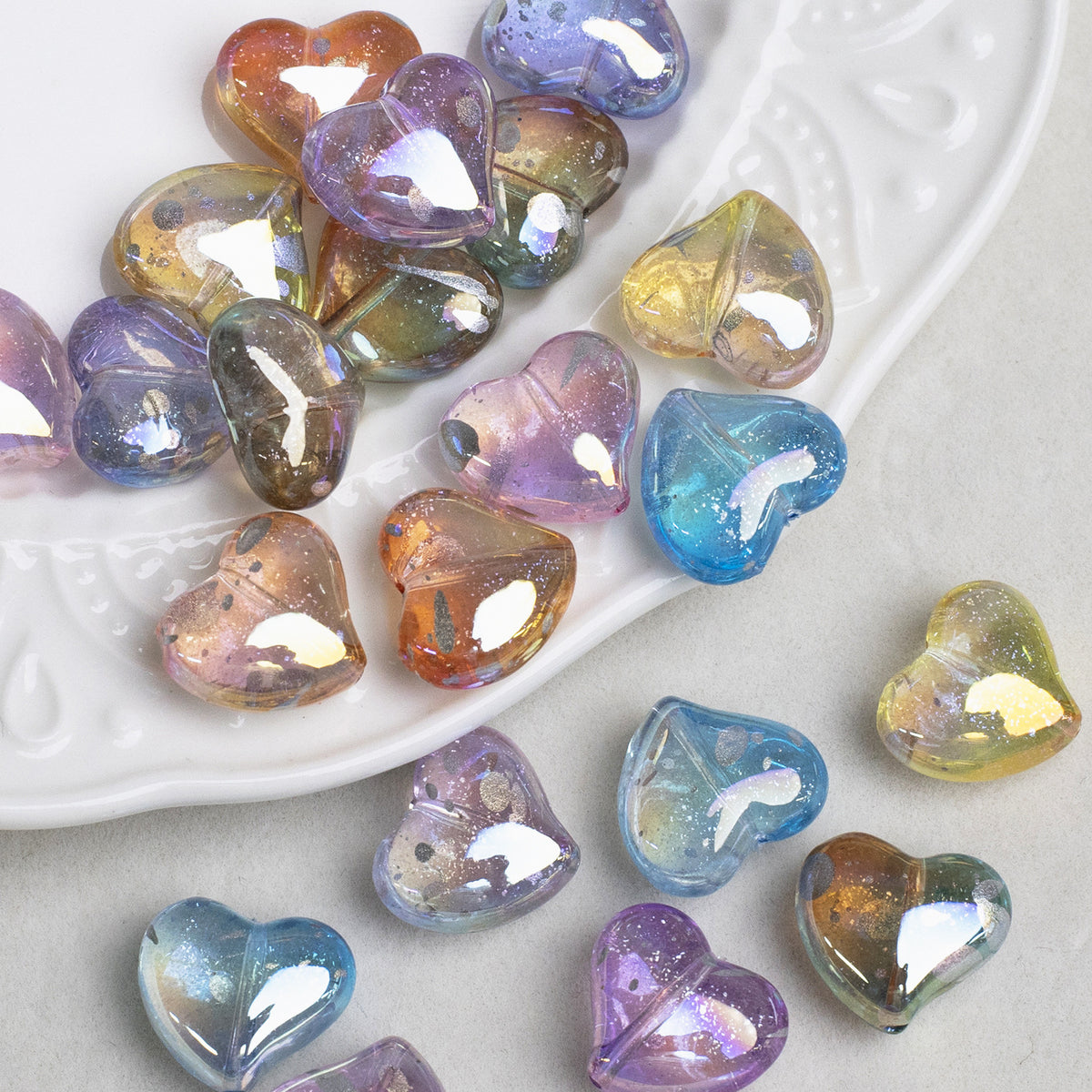 Clear Irregular Heart Acrylic Beads 14mm Glitter 10pcs 4