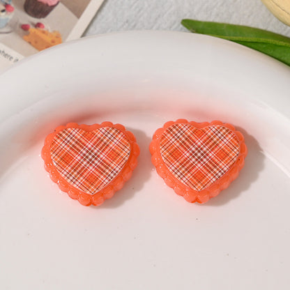 Checkered Lace Heart Acrylic Beads 26mm Colorful Mixed 10pcs 8