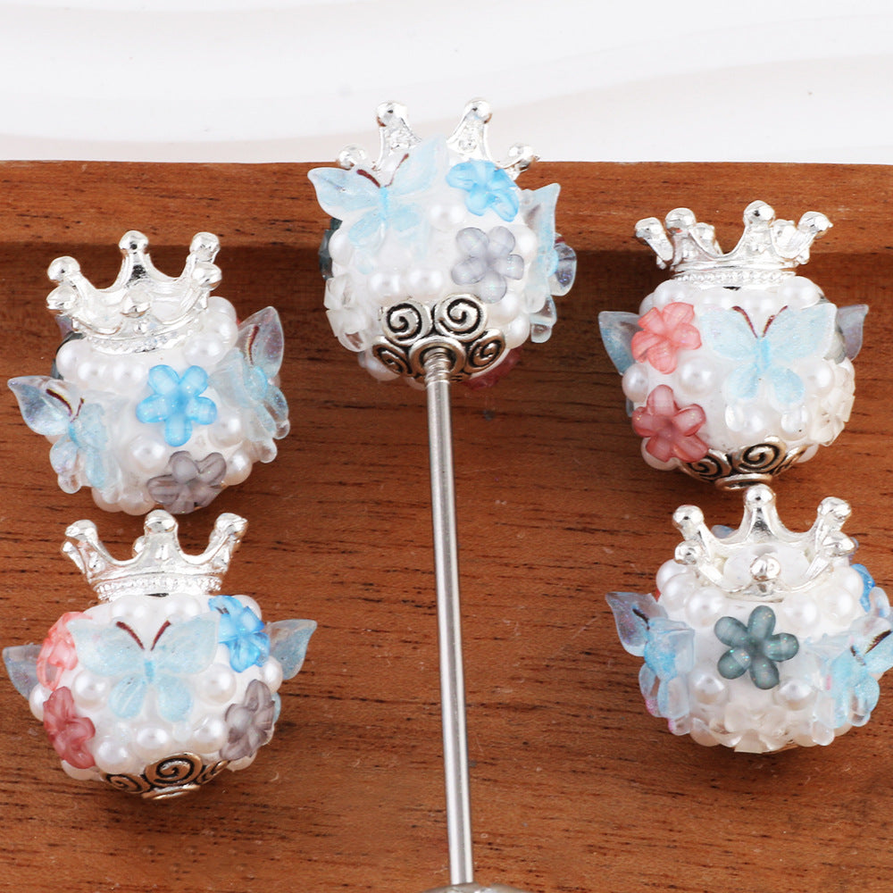 Rhinestone Flower Clay Beads 20mm Crown Butterfly Pastel Colors 5pcs 2
