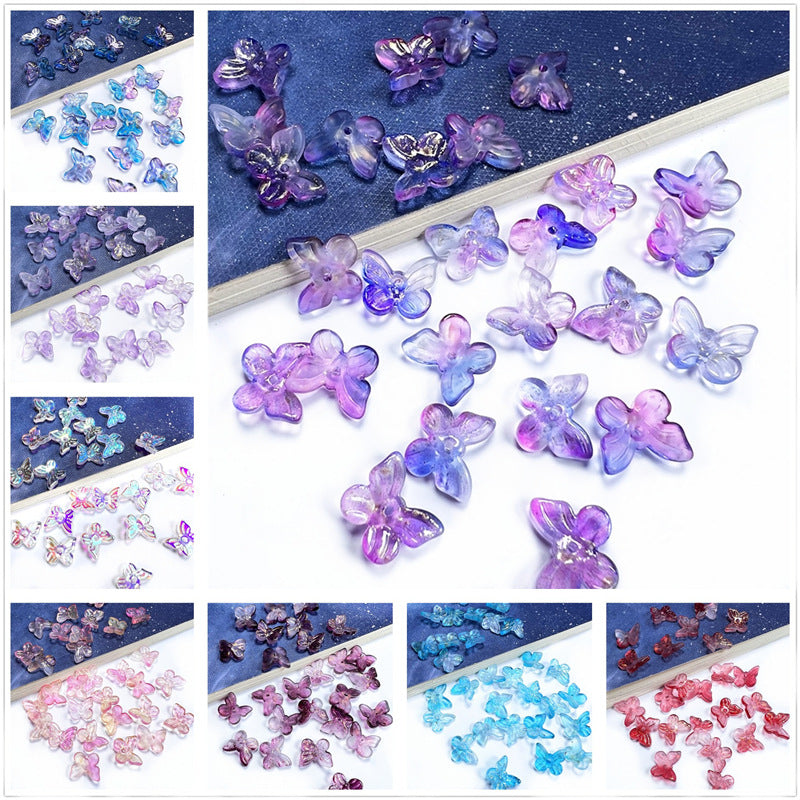Czech Glass Beads Butterfly 11mm Translucent Purple Blue Pink 50pcs