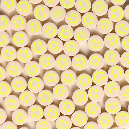 Flat Clay Beads 10mm Colorful Smiley Face Polymer 100pcs 10